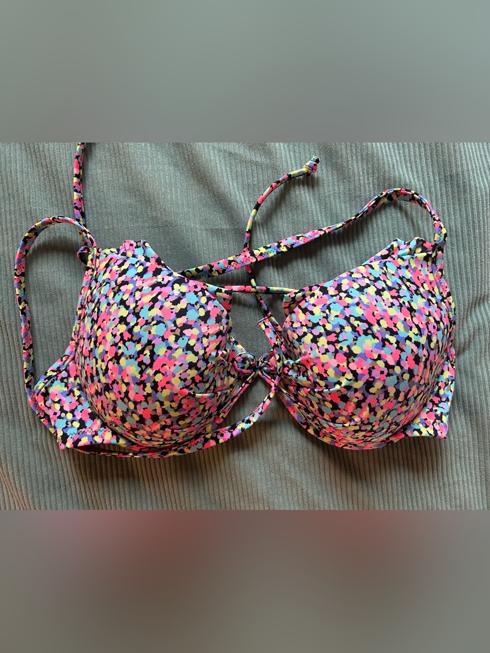 Victoria's Secret Neon Pink Multicolor Confetti Bikini Top